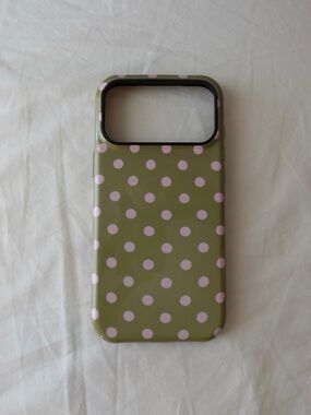Olive Green with Pink Dot Polka Phone Case